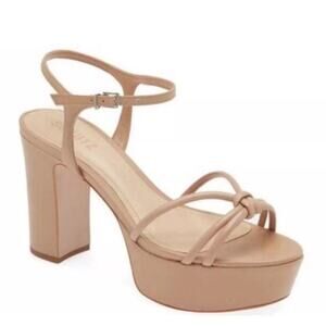 SCHUTZ Kelsie Platform Sandal Beige Leather Block Heel Strappy Sz 10.5B